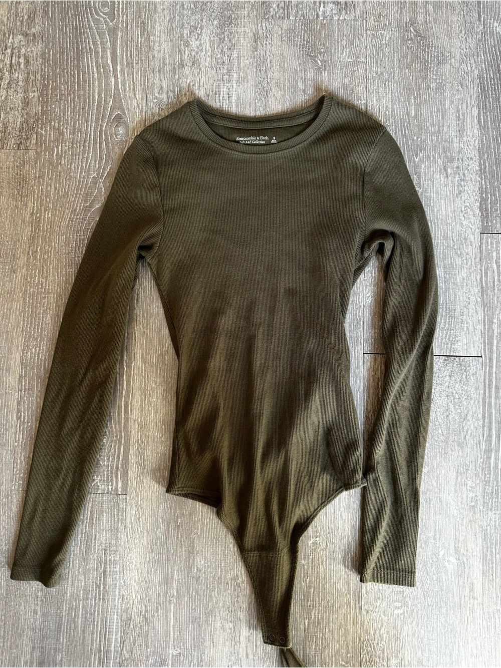 Abercrombie & Fitch Olive Green Long Sleeve Ribbed Bodysuit